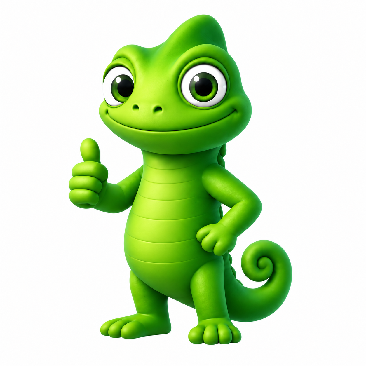 Tiddles, our green lizard mascot giving a thumbs-up