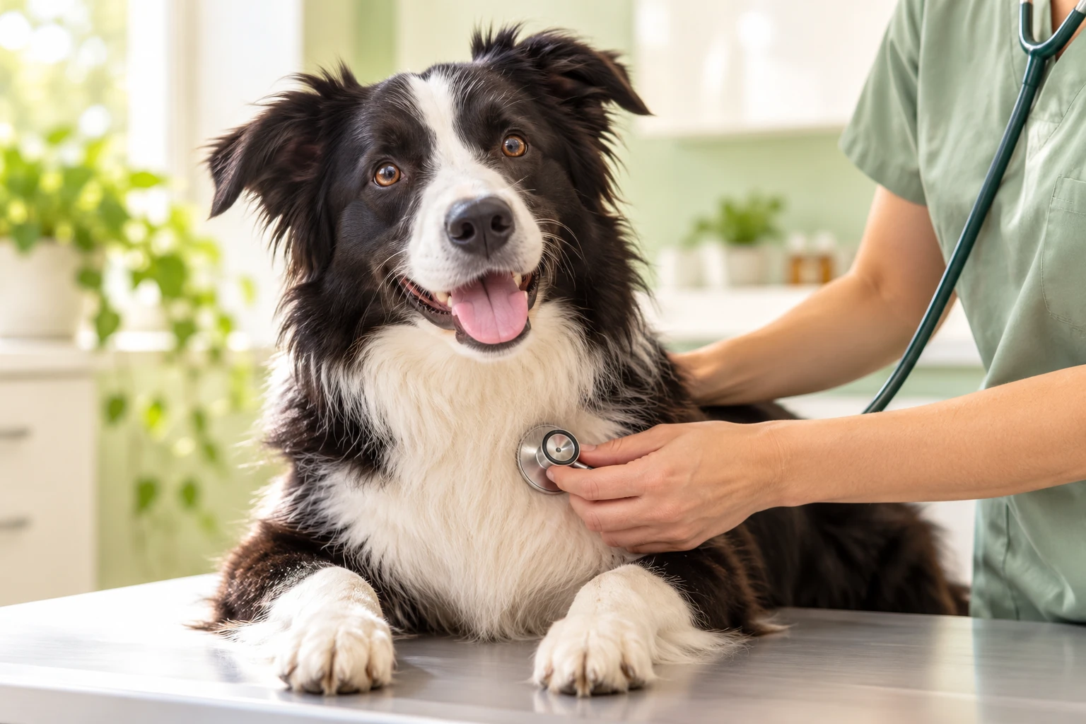 A border collie receiving a gentle veterinary check-up